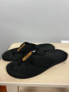 REEF Braided Strap Flip Flops Black Sz 9 Casual Relaxed Beach Bum Travel Coastal